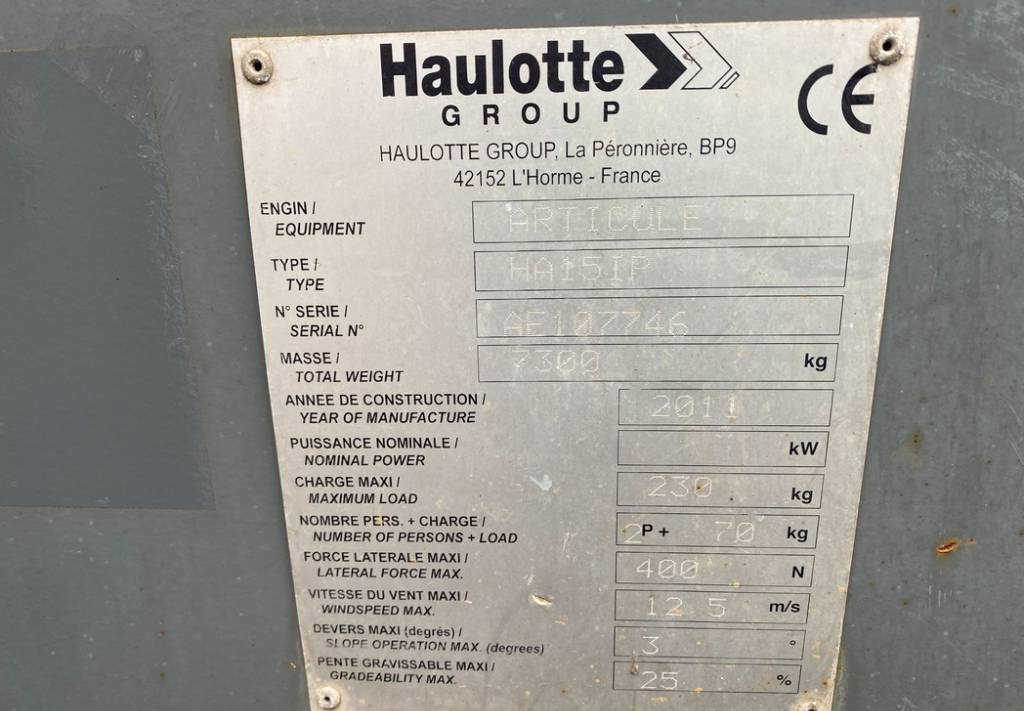 Дигачка зглобна платформа Haulotte HA15IP Electric Articulated Boom Work Lift 1500cm: слика 10