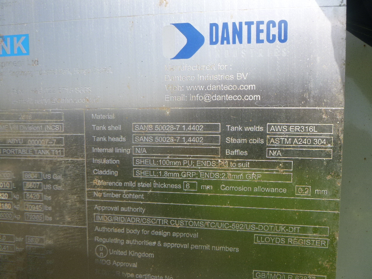 Цистерна контејнер, Полуприколка Danteco Food tank container inox 20 ft / 25 m3 / 1 comp: слика 21