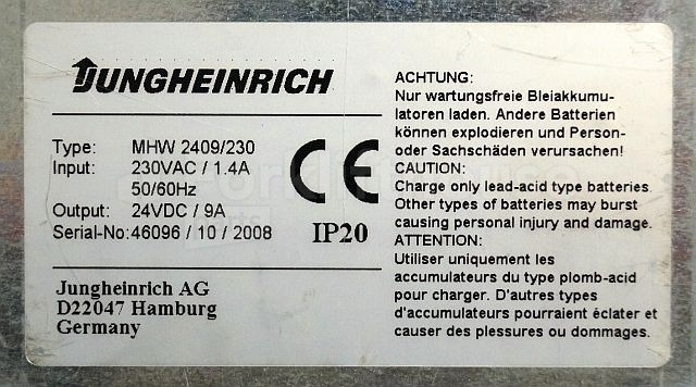 Батерија за Опрема за ракување со материјали Jungheinrich unknown ChargerMHW24096/230 24VDC9A IP20 Input 230VAC/1,4 sn. 46096/10: слика 4