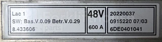 Единица за контрола за Опрема за ракување со материјали Still 20220037 Controller set Lac1 sw. Bas V0.09 Betr V0,29 48V/600A Sn. 6DE0401041 from Still FM20i year 2007: слика 6