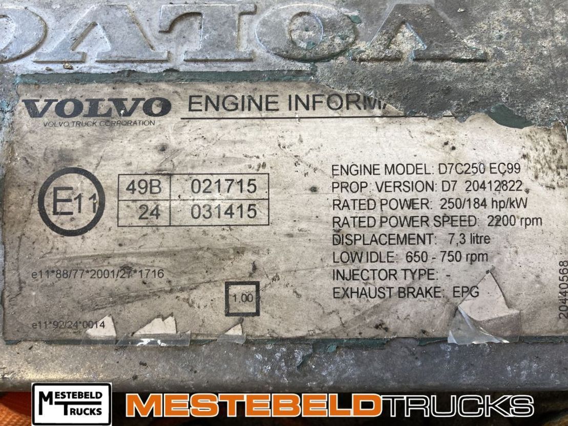 Мотор и делови за Камион Volvo Motor D7 C 250 EC99: слика 5