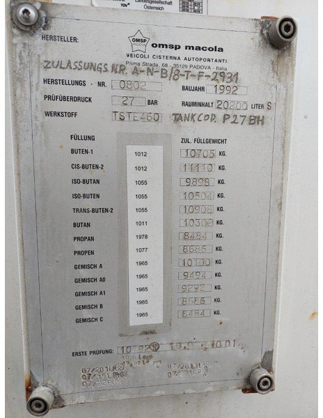 OMSP Macola Tanktrailer 20.200 Liter lpg Gas, Gaz, LPG, GPL, Propane, Butane tank ID 3.135 - Полуприколка цистерна: слика 5