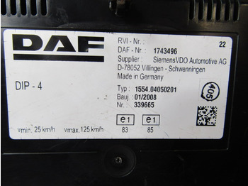 Електричен систем за Камион DAF XF 105 CLOCK CLUSTER P/NO 1743496: слика 2