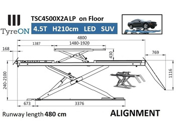 Магацинска опрема TSC4500X2A LP wheel alignment lift - On floor - Free wheel lifting system - 4.8 m led lightened runways (63 cm wide) - 210 cm lifting height -  4.5 T: слика 2
