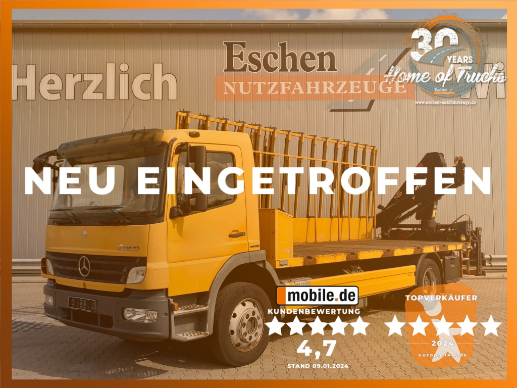 Mercedes-Benz 1224 L Atego / HIAB-Kran / Glastransporter - Камион со платформа, Камион со кран: слика 1 Mercedes-Benz 1224 L Atego / HIAB-Kran / Glastransporter - Камион со платформа, Камион со кран: слика 1