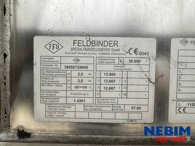 Feldbinder TSA 38.3 - 38.000Ltr - CIP LINES - Полуприколка цистерна: слика 4 Feldbinder TSA 38.3 - 38.000Ltr - CIP LINES - Полуприколка цистерна: слика 4
