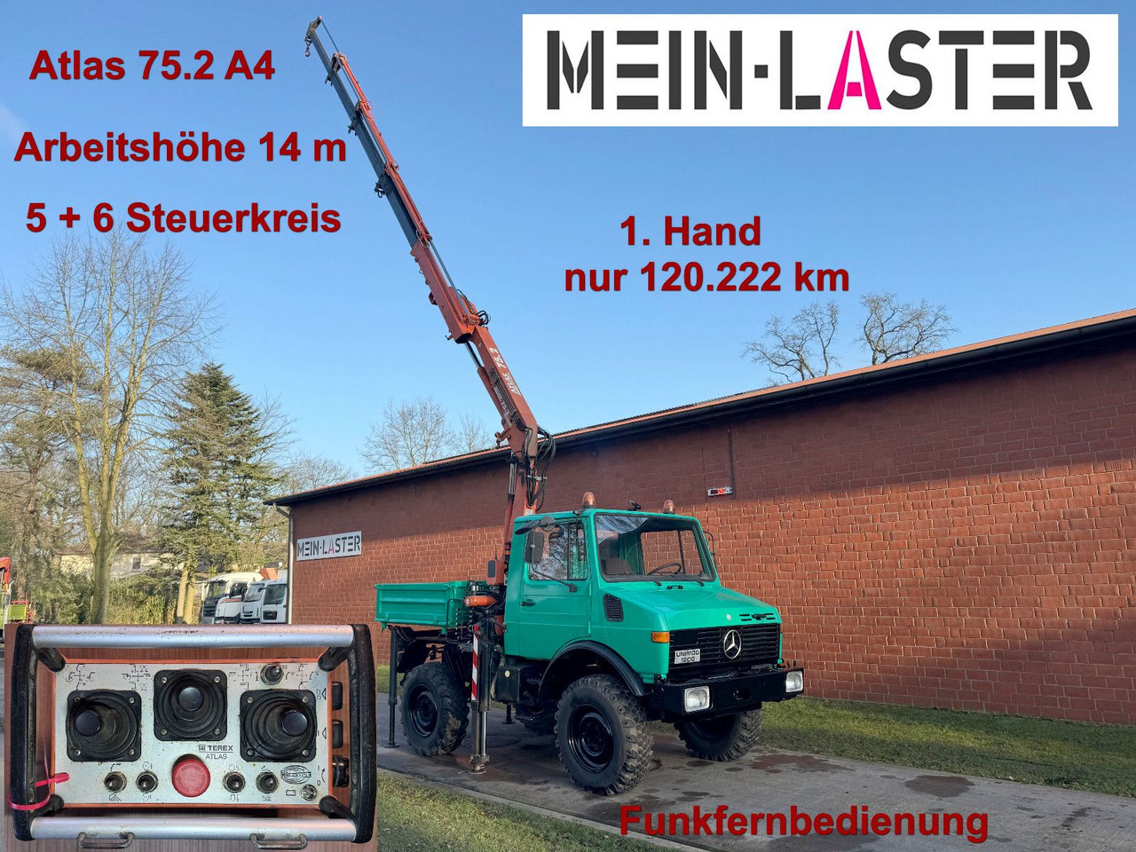 Unimog U 1200 Atlas 75.2 Kran 14 m Funk FB *1. Hand - Камион со кран: слика 1 Unimog U 1200 Atlas 75.2 Kran 14 m Funk FB *1. Hand - Камион со кран: слика 1