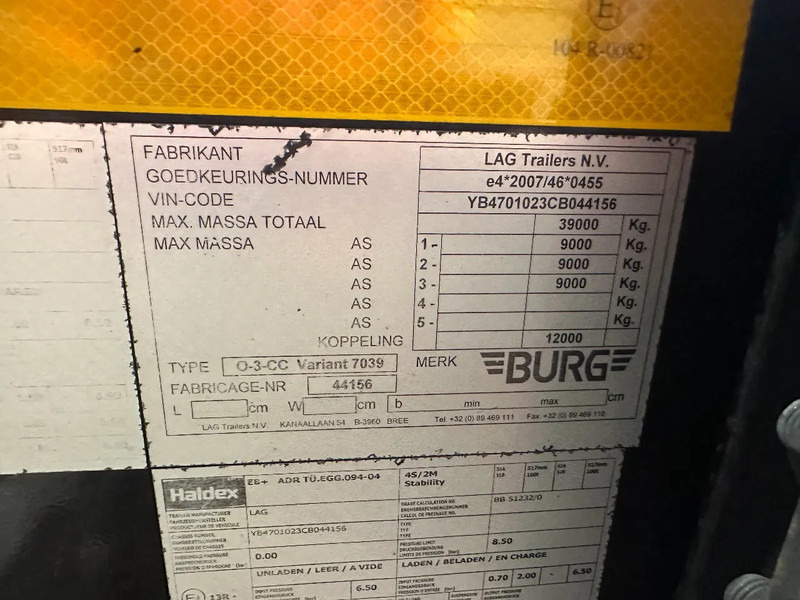 Лизинг на Burg 20FT ADR (EX/II, EX/III, FL, AT) Chassis, Empty weight : 3.690kg, SAF INTRADISC, 2x Liftaxle, NL-chassis Burg 20FT ADR (EX/II, EX/III, FL, AT) Chassis, Empty weight : 3.690kg, SAF INTRADISC, 2x Liftaxle, NL-chassis: слика 20