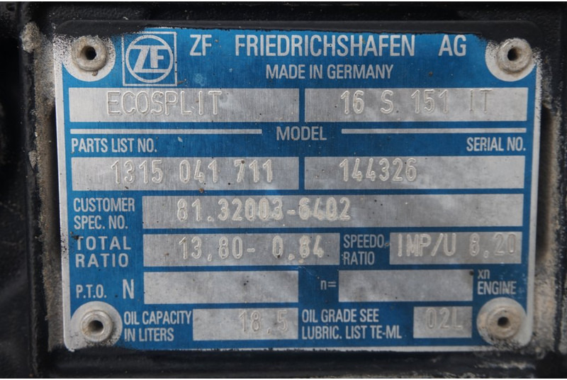 ZF 16S151OD+INT F2000 81.32003-6402 - Менувач за Камион: слика 5 ZF 16S151OD+INT F2000 81.32003-6402 - Менувач за Камион: слика 5