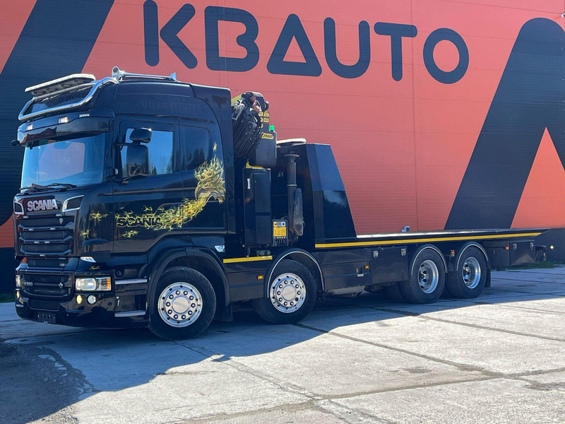 Scania R 560 8x4 PK 34002 / WINCH / FALCOM FAS 12000 / PLATFORM L=6564 mm - Автотранспортен камион: слика 1 Scania R 560 8x4 PK 34002 / WINCH / FALCOM FAS 12000 / PLATFORM L=6564 mm - Автотранспортен камион: слика 1