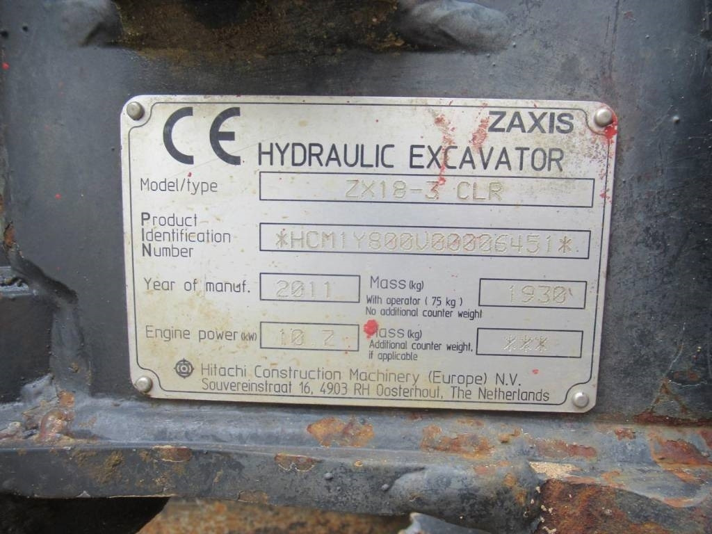 Hitachi ZX 18-3 CLR - Мини багер: слика 5 Hitachi ZX 18-3 CLR - Мини багер: слика 5
