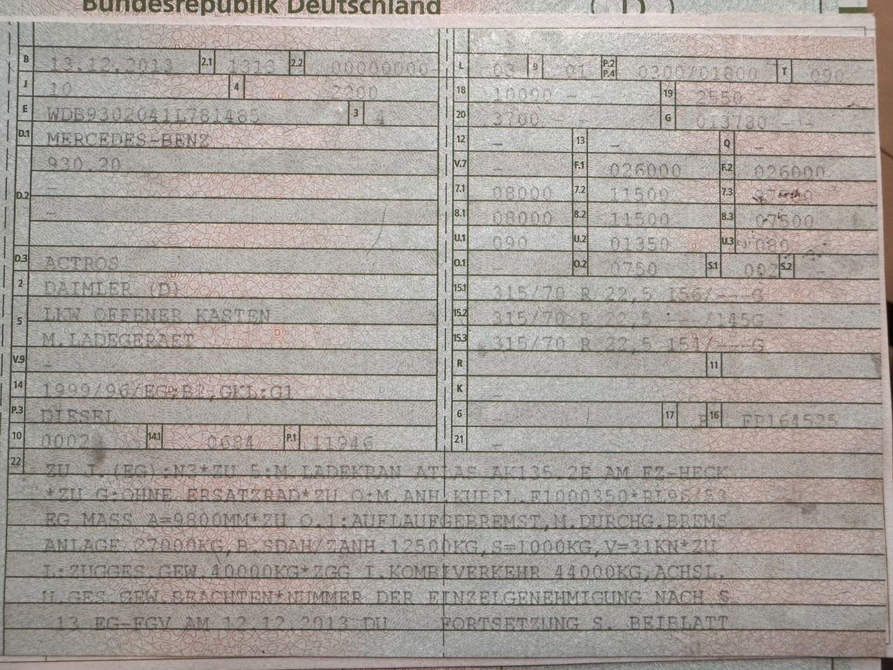 Mercedes-Benz 2541 6X2 Pritsche mit Kran Atlas 135 E2 Funk - Камион со кран: слика 3 Mercedes-Benz 2541 6X2 Pritsche mit Kran Atlas 135 E2 Funk - Камион со кран: слика 3