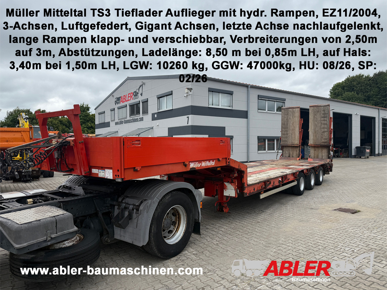 Müller Mitteltal TS3 Tieflader Auflieger mit hydr. Rampen - Полуприколка за низок утовар: слика 1 Müller Mitteltal TS3 Tieflader Auflieger mit hydr. Rampen - Полуприколка за низок утовар: слика 1