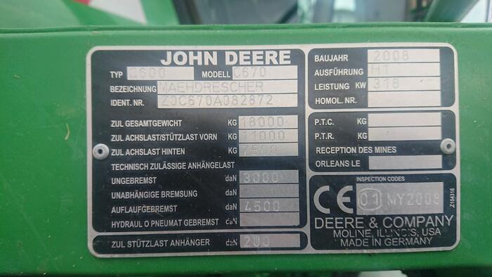 John Deere C 670 - Комбајн: слика 2 John Deere C 670 - Комбајн: слика 2