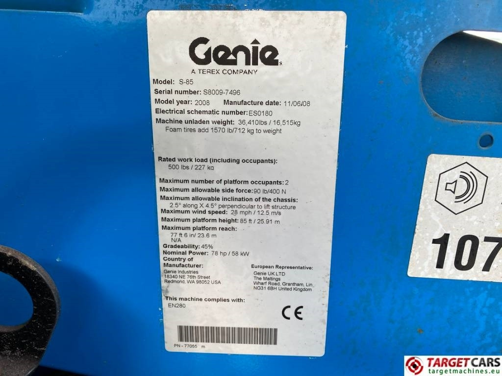 Телескопска платформа Genie S-85 Telescopic 4x4 Diesel Boom Work Lift 2790cm: слика 10
