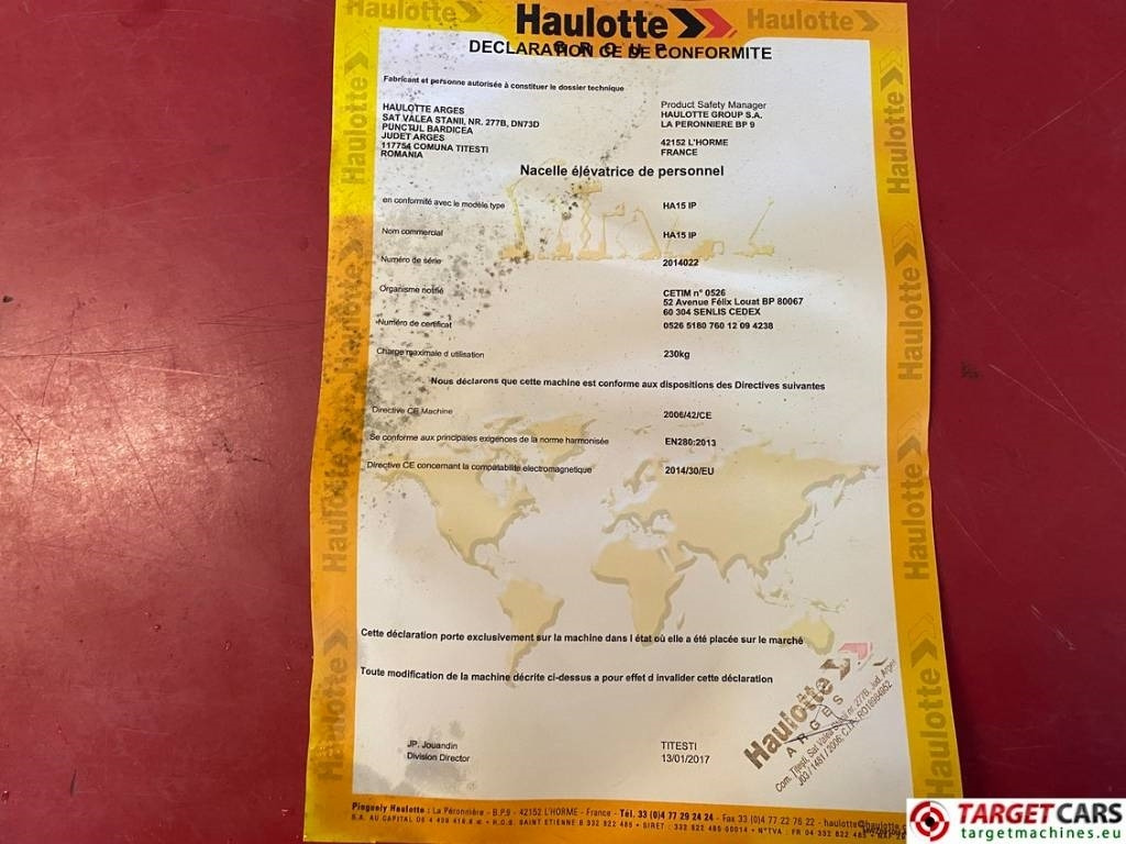 Дигачка зглобна платформа Haulotte HA15IP Electric Articulated Boom Work Lift 1500cm: слика 23 Дигачка зглобна платформа Haulotte HA15IP Electric Articulated Boom Work Lift 1500cm: слика 23