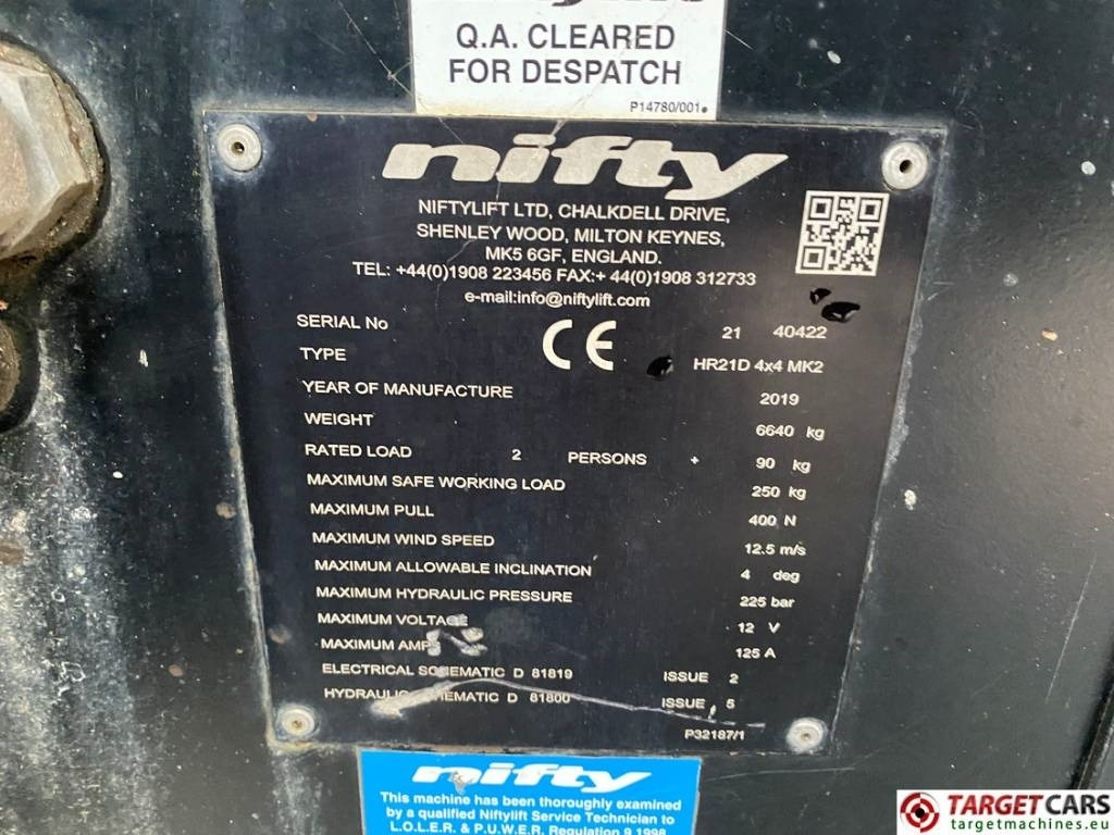 Дигачка зглобна платформа Niftylift HR21D MK2 Articulated 4x4 Diesel Boom WorkLift 21M: слика 10 Дигачка зглобна платформа Niftylift HR21D MK2 Articulated 4x4 Diesel Boom WorkLift 21M: слика 10