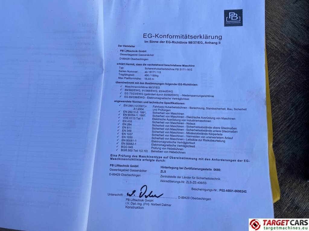 Кревач ножица PB Lifttechnik S171-16E Electric Scissor Work Lift 1703cm: слика 20 Кревач ножица PB Lifttechnik S171-16E Electric Scissor Work Lift 1703cm: слика 20