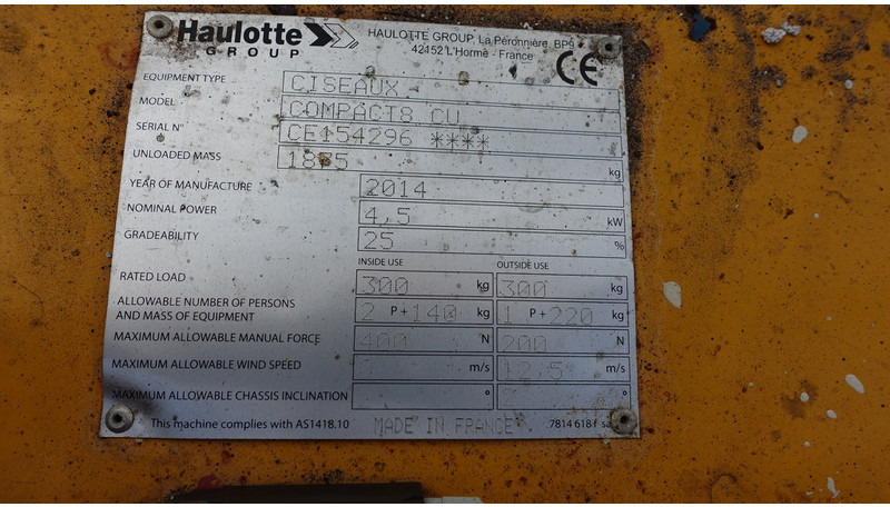 Haulotte Compact 8CU schaarhoogwerker - Кревач ножица: слика 4 Haulotte Compact 8CU schaarhoogwerker - Кревач ножица: слика 4