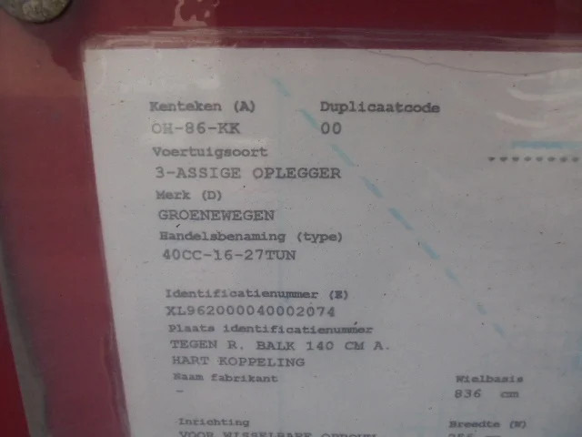 Groenewegen 40CC-16-27TUN - Транспортер на контејнер/ Полуприколка со променливо тело: слика 4 Groenewegen 40CC-16-27TUN - Транспортер на контејнер/ Полуприколка со променливо тело: слика 4