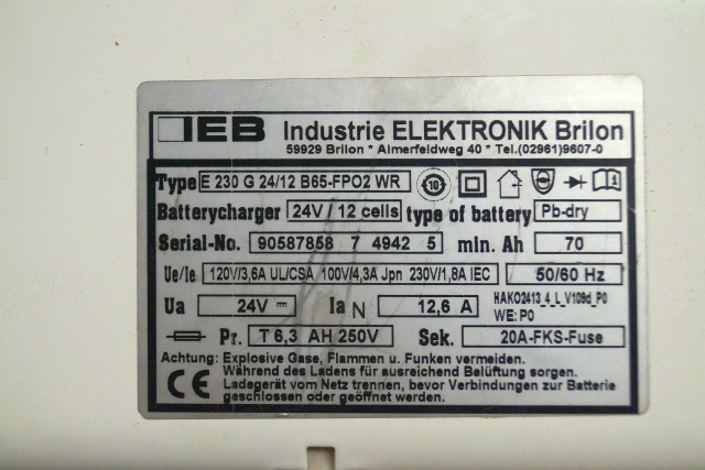 IEB 90587858 | IEB charger EFG 230 G 24/12 B65-FP02 WR 24V12,6A 220V 50/60Hz fro - Батерија за Опрема за ракување со материјали: слика 2 IEB 90587858 | IEB charger EFG 230 G 24/12 B65-FP02 WR 24V12,6A 220V 50/60Hz fro - Батерија за Опрема за ракување со материјали: слика 2