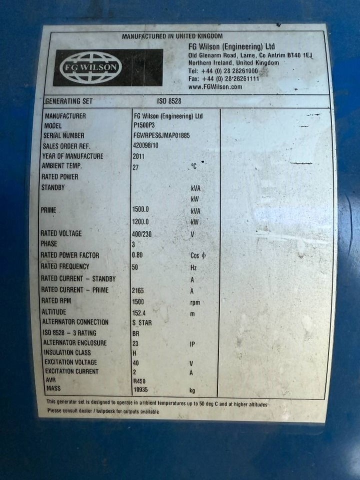 FG Wilson P1500P3 - 1.650 kVA Generator - DPX-12628 - Генераторска поставка: слика 5 FG Wilson P1500P3 - 1.650 kVA Generator - DPX-12628 - Генераторска поставка: слика 5