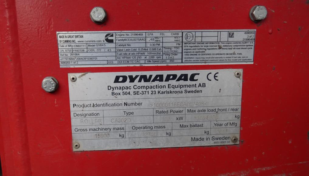 Walec DYNAPAC CA 302D 2011 - 3393 mth - CE - 15,9t - Ваљак: слика 5 Walec DYNAPAC CA 302D 2011 - 3393 mth - CE - 15,9t - Ваљак: слика 5