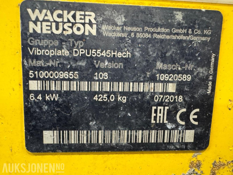 2018 Wacker Neuson DPU5545Hech vibroplate 425 kg - Ваљак: слика 5 2018 Wacker Neuson DPU5545Hech vibroplate 425 kg - Ваљак: слика 5