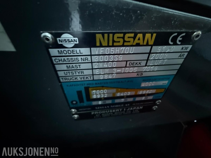 Опрема за ракување со материјали 2003 Nissan VF05H70U Motvektstruck - 7 Tonn løftevekt - Nye batteri - 9578T: слика 23