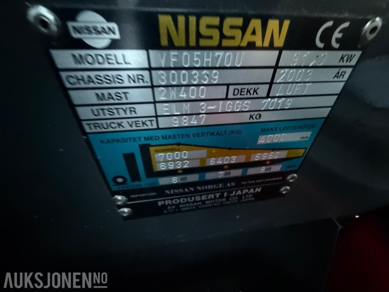Опрема за ракување со материјали 2003 Nissan VF05H70U Motvektstruck - 7 Tonn løftevekt - Nye batteri - 9578T: слика 24