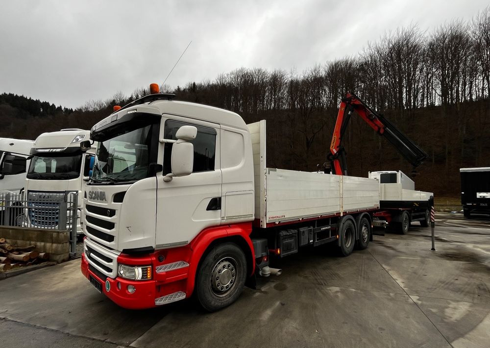Scania R450 // 2014 // HDS Palfinger 13002 // 6x4 oś skrętna+podnoszona // Przyczepa Schwarzmuller // - Камион со платформа: слика 1 Scania R450 // 2014 // HDS Palfinger 13002 // 6x4 oś skrętna+podnoszona // Przyczepa Schwarzmuller // - Камион со платформа: слика 1
