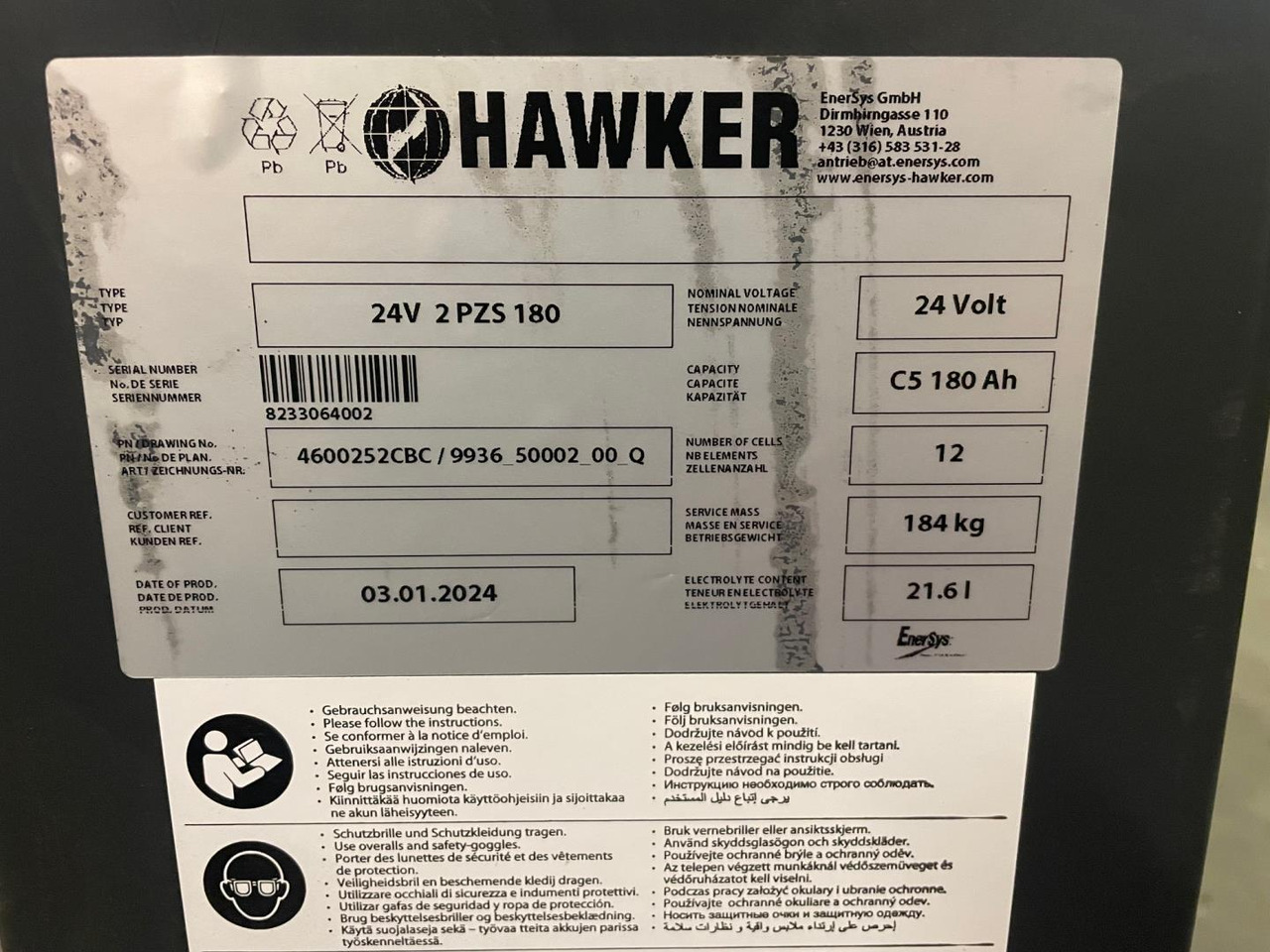 Hawker 24V 2 PZS 180 - Батерија за Опрема за ракување со материјали: слика 2 Hawker 24V 2 PZS 180 - Батерија за Опрема за ракување со материјали: слика 2