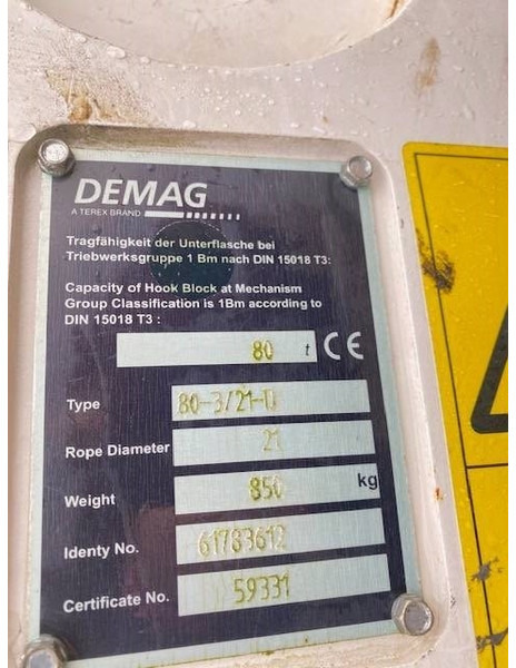 Terex Demag 80t hook block 3-sheaves, 21mm - Кран за натоварување за Градежна машина: слика 5 Terex Demag 80t hook block 3-sheaves, 21mm - Кран за натоварување за Градежна машина: слика 5