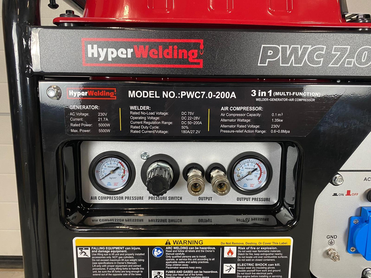 HyperWelding PWC7.0-200A 3 in 1 Multimachine (Generator, Lasapparaat en Luchtcompressor) - Опрема за работилница: слика 2 HyperWelding PWC7.0-200A 3 in 1 Multimachine (Generator, Lasapparaat en Luchtcompressor) - Опрема за работилница: слика 2