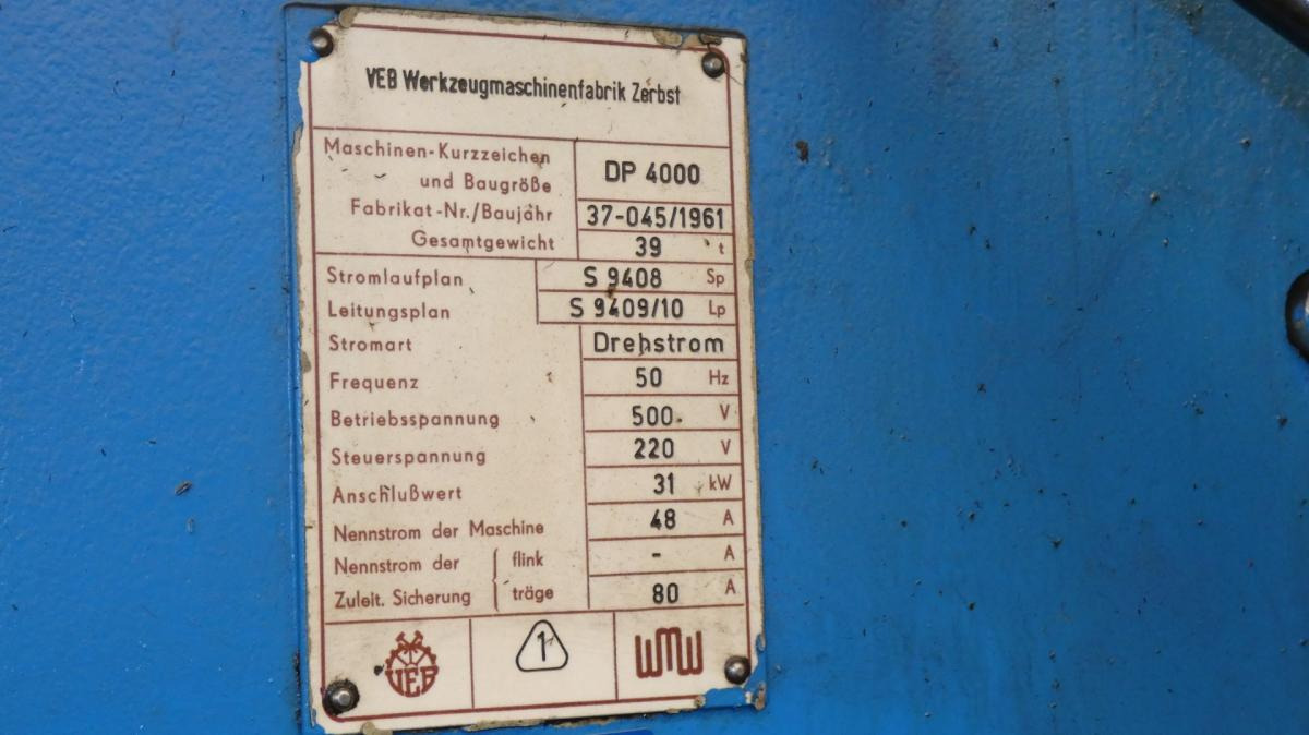 WMW ZERBST DP 4000 - Струг за метал: слика 3 WMW ZERBST DP 4000 - Струг за метал: слика 3