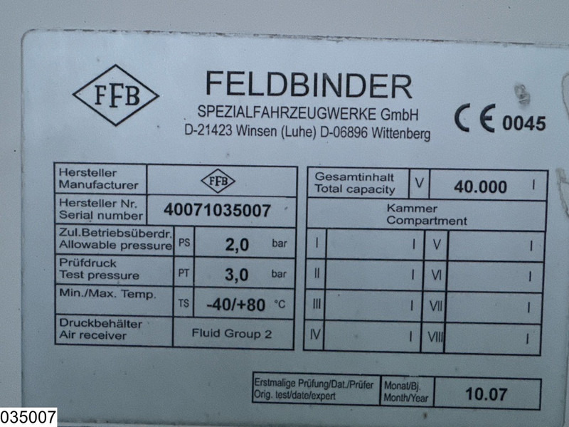 Feldbinder Silo 40.000 Liter, 3 Comp - Полуприколка цистерна: слика 4 Feldbinder Silo 40.000 Liter, 3 Comp - Полуприколка цистерна: слика 4