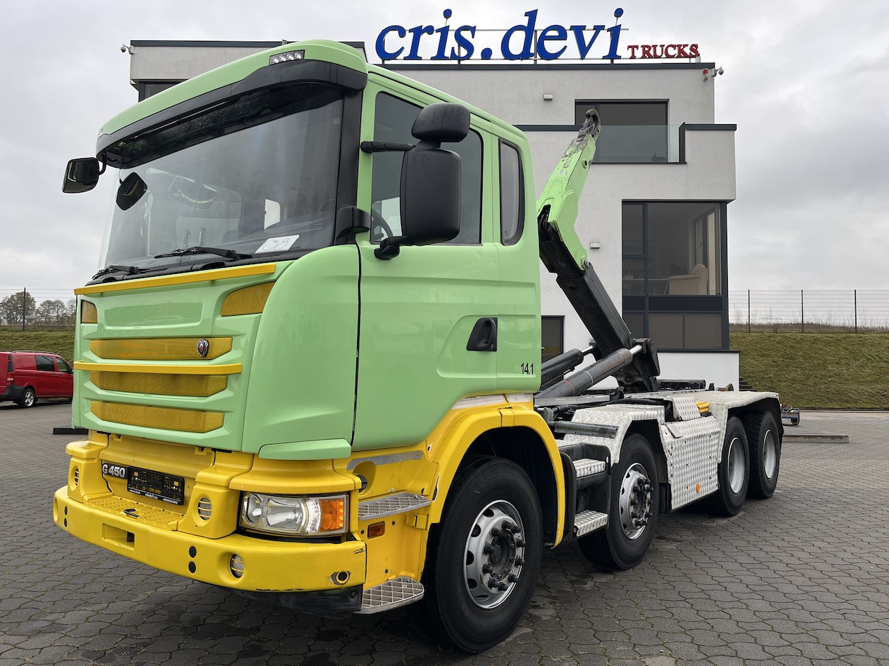 Scania G 450 8x4  Trösch Abrollkipper - Камион со кука за подигање: слика 1 Scania G 450 8x4  Trösch Abrollkipper - Камион со кука за подигање: слика 1