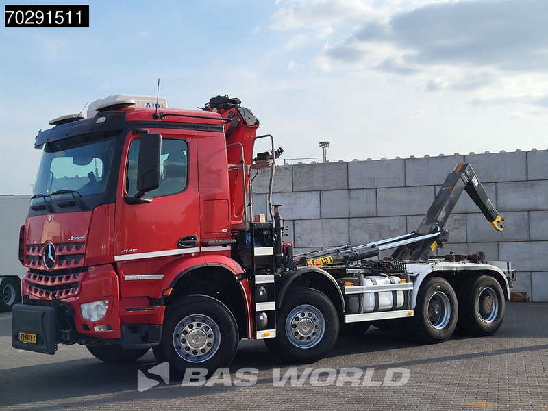Камион со кука за подигање, Камион со кран Mercedes-Benz Arocs 4145 8X4 NL-Truck HMF RCL 5300 Crane Hyva 26-51-S Hooklift Steelsuspension Big-Axle Automatic Euro 6: слика 11