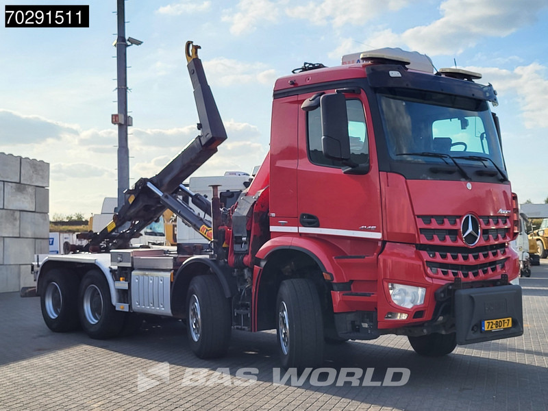 Камион со кука за подигање, Камион со кран Mercedes-Benz Arocs 4145 8X4 NL-Truck HMF RCL 5300 Crane Hyva 26-51-S Hooklift Steelsuspension Big-Axle Automatic Euro 6: слика 9