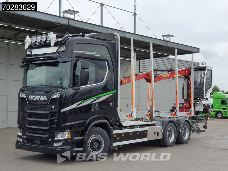 Камион за дрва, Камион со кран Scania S650 S 6X4 Tajfun LIV100K Kran Holztransport Retarder 3-Pedals Euro 6: слика 13