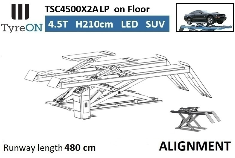 Магацинска опрема TSC4500X2A LP wheel alignment lift - On floor - Free wheel lifting system - 4.8 m led lightened runways (63 cm wide) - 210 cm lifting height -  4.5 T: слика 7