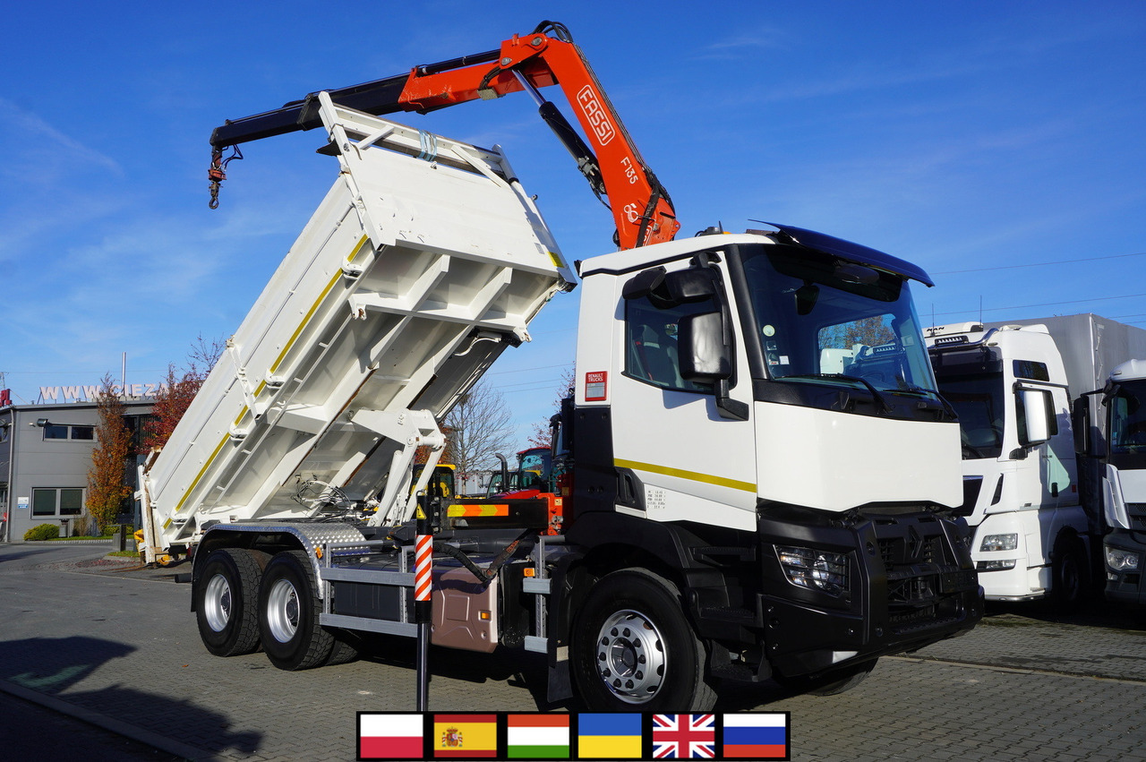 RENAULT C380 E6 6×4 / HDS Fassi F135 2700 MTH / Range 8 m / 5.6 t lifting capacity / 3-side tipper / Bortmatic - Кипер, Камион со кран: слика 1 RENAULT C380 E6 6×4 / HDS Fassi F135 2700 MTH / Range 8 m / 5.6 t lifting capacity / 3-side tipper / Bortmatic - Кипер, Камион со кран: слика 1