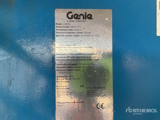 2011 Genie Z80/60 4WD Diesel Articulating Boom Lift - Дигачка зглобна платформа: слика 2 2011 Genie Z80/60 4WD Diesel Articulating Boom Lift - Дигачка зглобна платформа: слика 2