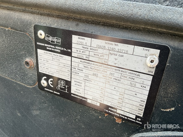 2014 Doosan D25S-2 2.5 ton Forklift - Дизел вилушкар: слика 3 2014 Doosan D25S-2 2.5 ton Forklift - Дизел вилушкар: слика 3