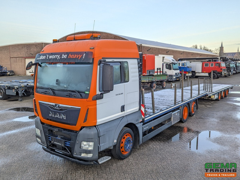 MAN TGX 26.500 6x2/4 LL Euro6 - Retarder + Recker FZ3 3-Assige Aanhanger - Uitschuifbaar - Автотранспортен камион: слика 1 MAN TGX 26.500 6x2/4 LL Euro6 - Retarder + Recker FZ3 3-Assige Aanhanger - Uitschuifbaar - Автотранспортен камион: слика 1