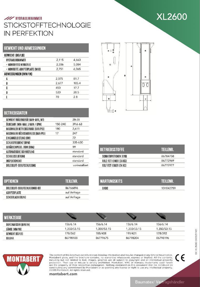 Нов Хидрауличен чекан за Градежна машина Montabert XL2700, XL1900, XL1700, XL1300, XL1000: слика 8