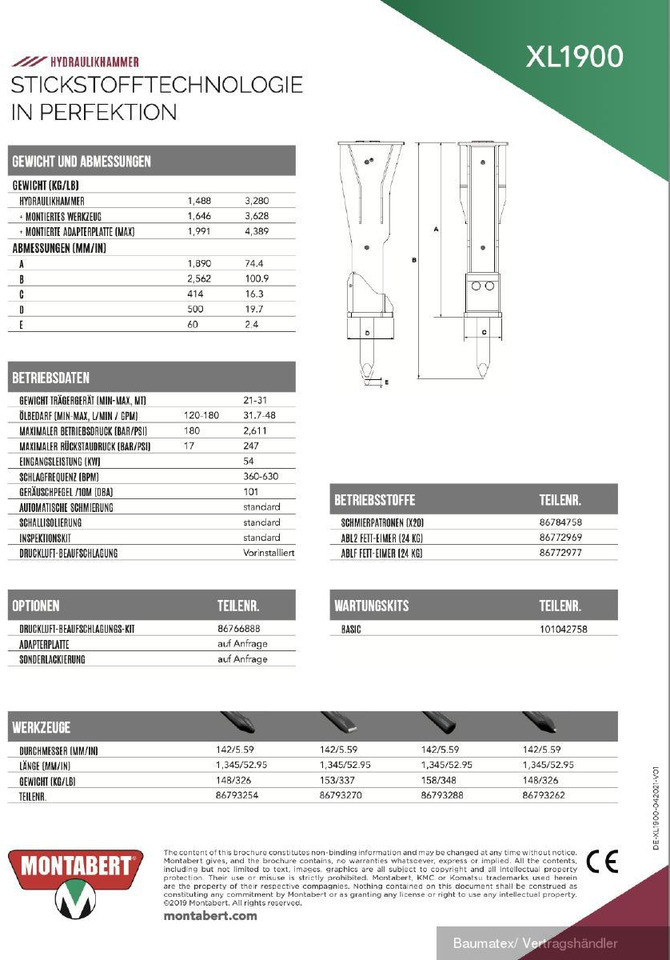 Нов Хидрауличен чекан за Градежна машина Montabert XL2700, XL1900, XL1700, XL1300, XL1000: слика 7