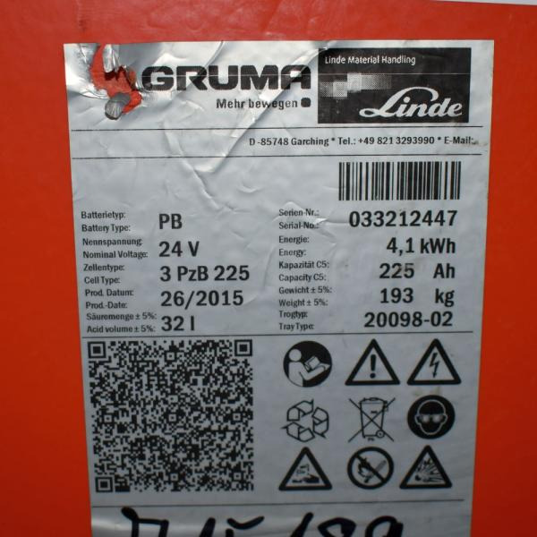 GRUMA 24 Volt 3 PzB 225 Ah - Батерија за Опрема за ракување со материјали: слика 5 GRUMA 24 Volt 3 PzB 225 Ah - Батерија за Опрема за ракување со материјали: слика 5