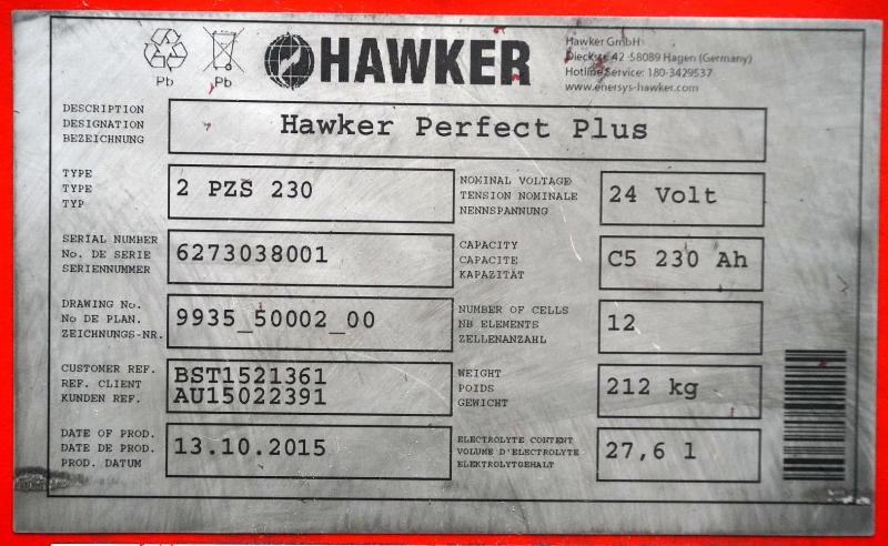 HAWKER 24 Volt 2 PzS 230 Ah - Батерија за Опрема за ракување со материјали: слика 5 HAWKER 24 Volt 2 PzS 230 Ah - Батерија за Опрема за ракување со материјали: слика 5