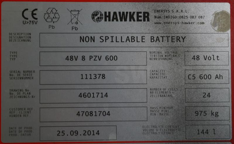 HAWKER 48 Volt 8 PzS 600 Ah - Батерија за Опрема за ракување со материјали: слика 5 HAWKER 48 Volt 8 PzS 600 Ah - Батерија за Опрема за ракување со материјали: слика 5